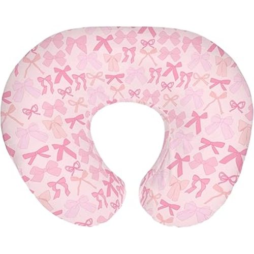 Pink Bows Girls Nursing Pillow Covers for Girl Valentine Bows Nursery Feeding Pillowcase for Breastfeeding Pillows Spring Pink Ribbons Soft Stretchy Removable Slipcovers for Newborn Infant