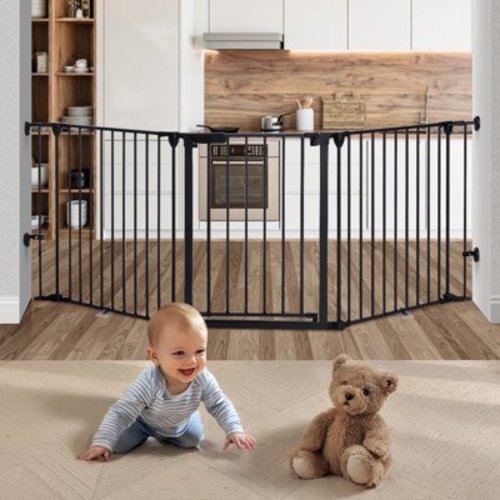 Baby Gate Baby Safety Gate 3Panels 80" Extra Wide Iron Gates for Doorway Kitchen Playard 0-3 years old, Black