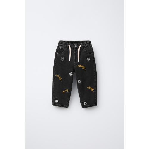 EMBROIDERED MICKEY MOUSE © DISNEY BAGGY JEANS - Black | ZARA United States