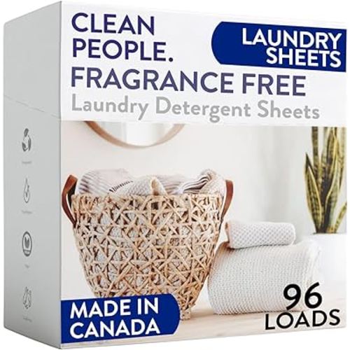 The Clean People Fragrance Free Laundry Detergent Sheets - Hypoallergenic Laundry Soap - Ultra Concentrated, Recyclable Packaging, Stain Fighting - Fragrance Free, 96 Pack
