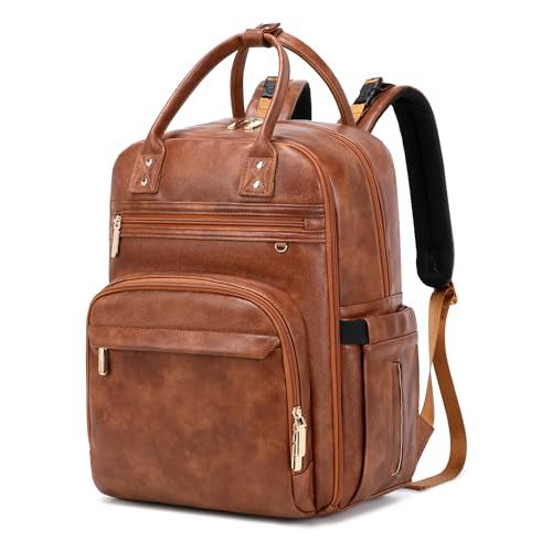 LORADI 18 Pockets Diaper Bag Backpack with Waterproof Pockets and Stroller Buckle, Convertible Tote Bag (Brown)