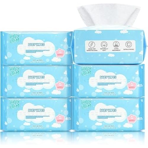 HAPPY BUM Dry Baby Wipes, Large Baby Wipes, Unscented Tissues for Sensitive Skin, 600 Count, Baby Necessities Facial Tissue