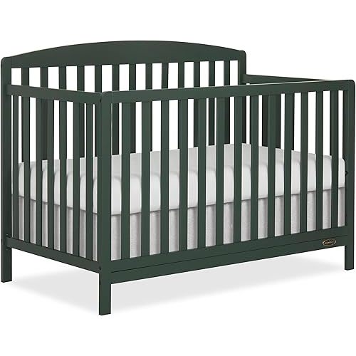Dream On Me Odelle 5-in-1 Convertible Full-Size Baby Crib in Forest Green, GreenGuard Gold & JPMA Converts to Toddler, Day & Full-Size Bed, Sustainable Pinewood, 3 Mattress Heights