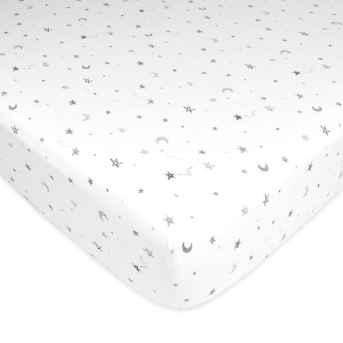 American Baby Company Fitted Crib Sheet 28" x 52", Soft Breathable Neutral 100% Cotton Jersey Sheet, Gray Stars and Moons, for Boys and Girls, Fits Crib and Toddler Bed mattresses - Grey Stars and Moon - 1 Pack