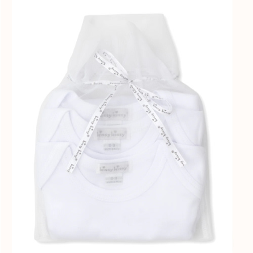 White 3 Pack S/S Bodysuit Set w/ Tulle Bag