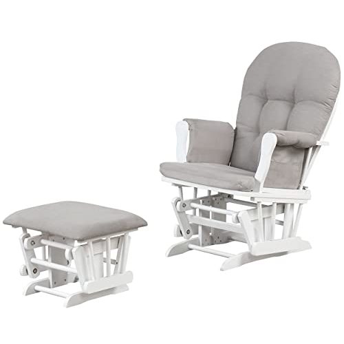 Angel Line Grayson Glider and Ottoman, White w/Gray Cushion