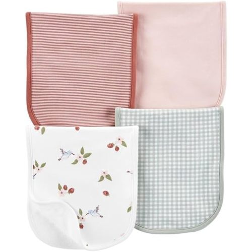 Carter's Baby Girls 4 Pack Cotton Burp Cloths (Pink/Heather)