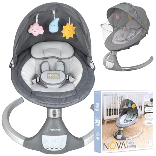 Jool Baby Nova Swing for Newborns - Electric Motorized Infant Swing, Bluetooth Music, 10 Preset Melodies, Remote (Updated Model, Gray)