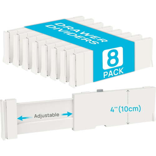 Vtopmart Drawer Dividers for Clothes 8 Pack, Adjustable 4" High Expandable from 11.6"-17" Dresser Drawer Organizer, Plastic Drawers Separators for Dresser, Baby Clothes, Kitchen and Office Storage