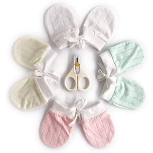 4Pairs Baby Mittens Newborn Set - No-Scratch, Breathable Baby Gloves for Boys Girls (0-6 Months)