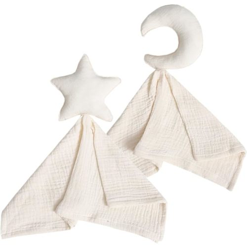 insular Baby Lovey Blanket for Boys and Girls, Organic Cotton Muslin Security Blanket for Babies, Soft Breathable Lovie Soothing Towel for Newborn and Infant, Star&Moon (Beige)