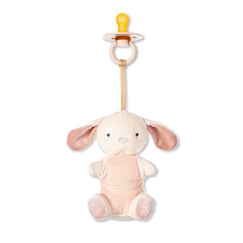 Itzy Ritzy Pacifier & Lovey Set - Natural Rubber Pacifier with Stuffed Animal Lovey - Detachable Plush Bunny Pacifier Holder & Coordinating Natural Rubber Pacifier, Ideal for Ages 0-6 Months (Bunny)
