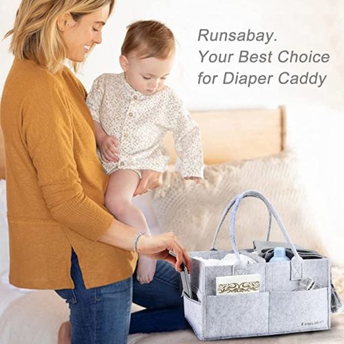 Baby Diaper Caddy Organizer Portable Nursery Essentials Storage Basket Bin for Changing Table and Car Shower Basket for Newborn Boy and Girl, Christmas Gift for New Mom - Regular - Grey
