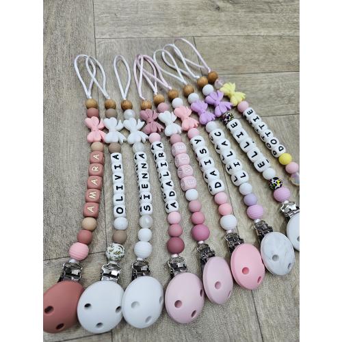 Personalised baby girl dummy clip with name and flower/ personalized pacifier strap for baby girl/ soother holder/ baby shower gift for girl