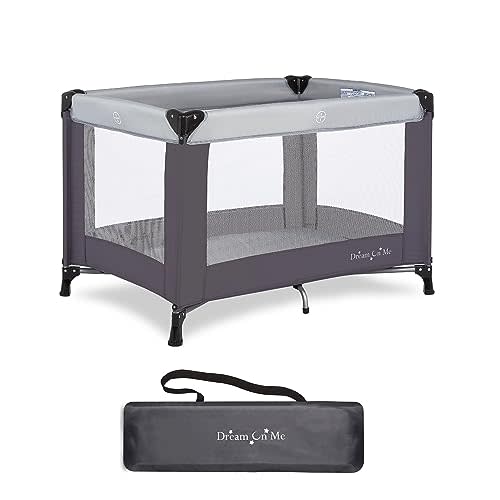 Dream On Me Nest Portable Playard in Grey with Carrybag an Shoulder Strap, Lightweight, Packable and Easy Setup Baby Playard, Breathable Mesh Sides and Soft Fabric - Comes with a Removable Padded Mat