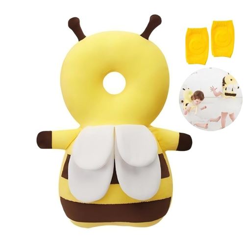 Baby Head Protector, Baby Fall Back Head Protector, Adjustable Baby Head Protection Backpack with Baby Knee Pads for Crawling, Safety Baby Head Protector, Head Protection Backpack (Cute bee)