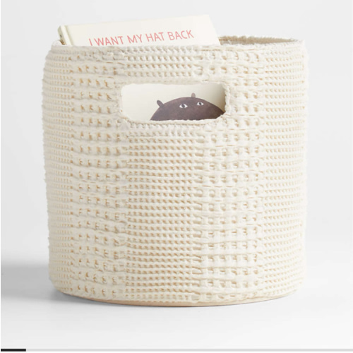 Nella Cream Cotton Waffle Weave Small Shelf Bin with Handles