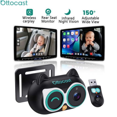 OTTOCAST Baby Car Camera &Wireless CarPlay Adapter,1080P HD Rear Seat Monitor Display on Car Screen,150°Wide Angle No-Glow Night View, Safety for Kids & Infants