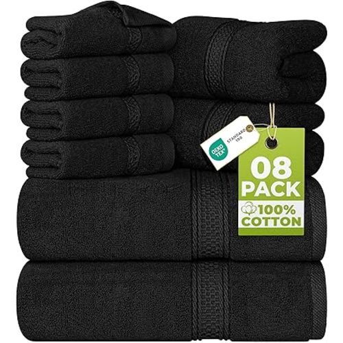 Utopia Towels 8 Piece Majestic Plush Luxury Towel Set, Cotton, Black