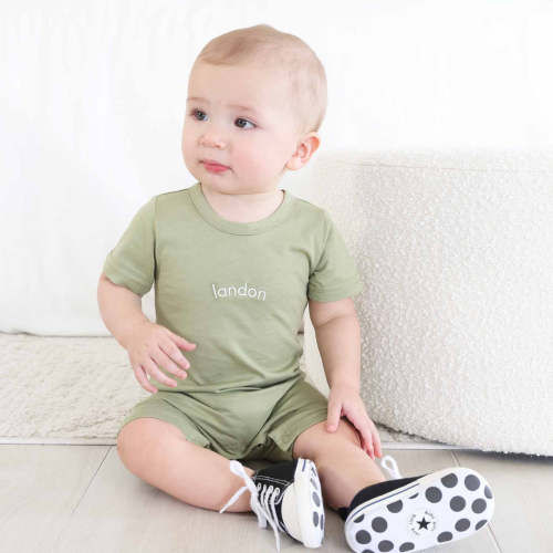 Embroidered Short Sleeve Snap Romper