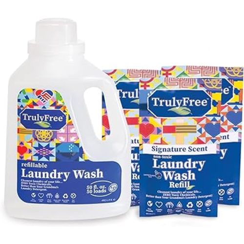 Truly Free Laundry Detergent for Sensitive Skin | Gentle & Safe for Baby Clothes | Plant-Based | 3 Pack Refill Powder| Easy to Dissolve to Create a Liquid| Signature Wash Scented (150 Loads)