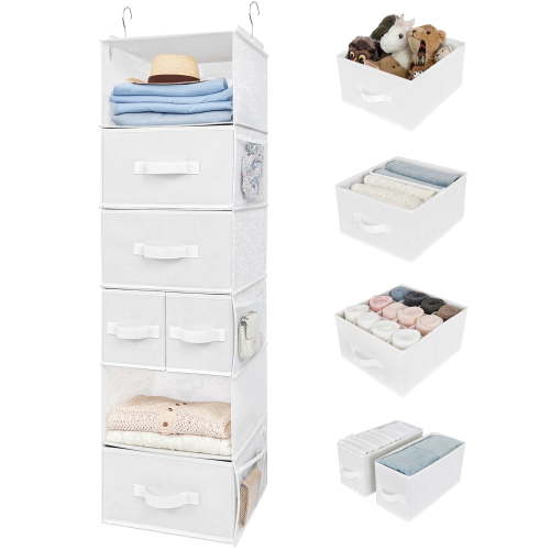 GRANNY SAYS Hanging Closet Organizer and Storage with Drawers, 6-Shelf Foldable Hanging Storage Shelves, White