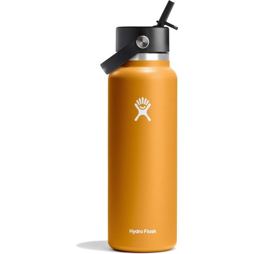 Hydro Flask Water Bottle - Insulated Stainless Steel - Wide Straw Lid, Non Spill, Leakproof in 40 Oz Fossil Brown