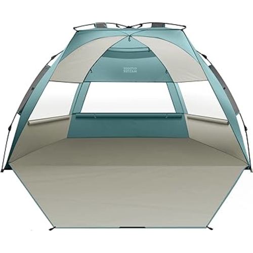 OutdoorMaster Beach Tent for 3-4 Person - Easy Setup and Portable Beach Shade Sun Shelter Canopy with UPF 50+ UV Protection Removable Skylight Family Size