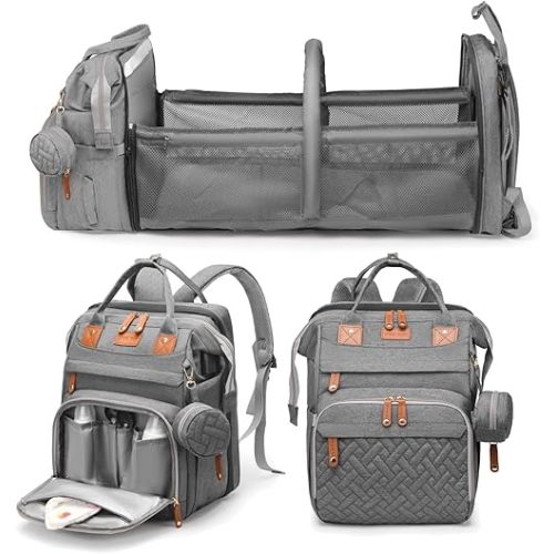 Jeryswet Baby Diaper Bags with Changing Station, Waterproof Large Capacity Diaper Bag Backpack for Moms Dads with USB Charging Port and Stroller Straps, Baby Shower Gifts, Grey