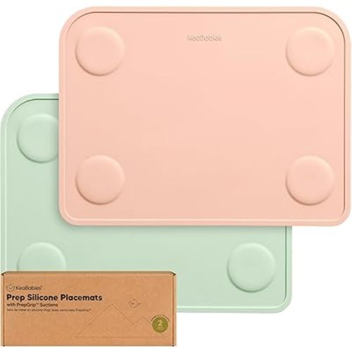 KeaBabies 2-Pack Silicone Placemats for Toddlers - Non Slip Suction Baby Silicone Placemat for Kids, Eating/Feeding, Easy to Clean, Busy Travel Baby Mat for Dining Table, Food Grade/BPA-Free (Mellow)