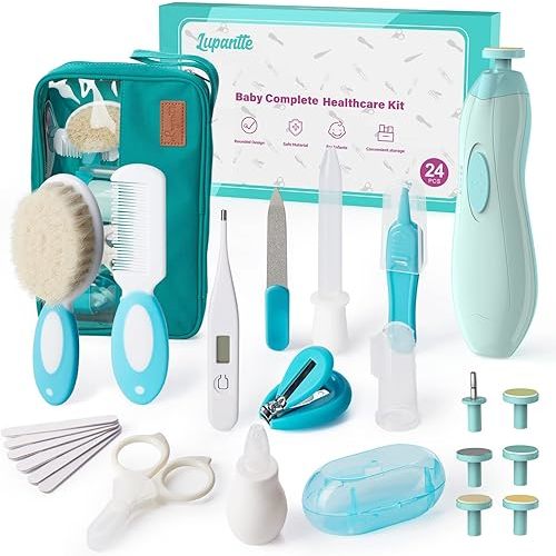 Baby Healthcare and Grooming Kit, 24 in 1 Baby Electric Nail Trimmer Set, Lupantte Nursery Care Kit, Toddler Nail Clippers, Medicine Dispenser, Infant Comb, Brush, etc. Baby Care Products
