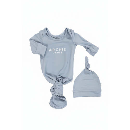 Boy Personalized Bamboo Newborn Baby Knot Gown & Hat