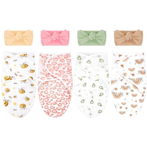 4 Pack Newborn Preemie Swaddle with Headband Set Premature Swaddle Blanket Baby Clothes for Nicu Newborn Boys Girls(0-3 Months,Bow Style)