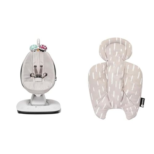 4moms MamaRoo Multi-Motion Baby Swing and Reversible Plush Newborn Insert Bundle, 5 Motions, Bluetooth, Machine Washable - Swing + Infant Insert