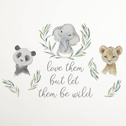 Levtex Baby - Mozambique Resuable Wall Decal - Panda,Elephant, Lion - Grey, Taupe, Green, Nursery Accessories - Size: 19 x 35.5in.