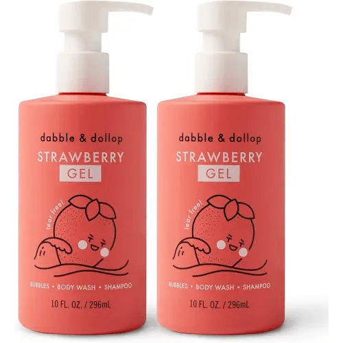 Dabble & Dollop Strawberry Body Wash & Shampoo - 3 in 1 Natural Bubble Bath for Kids, USA-Made, Paraben & Sulfate Free, Vegan, Gluten-Free, Tear-Free (10oz, Pack of 2)