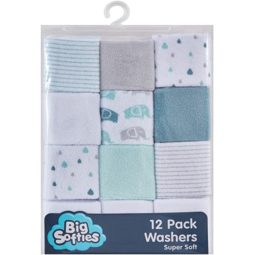 Big Softies 12 Pack Wash Cloths - Blue