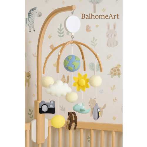 Travel Theme Felt Baby Mobile: Handmade Crib Decor, Babyshower Gift