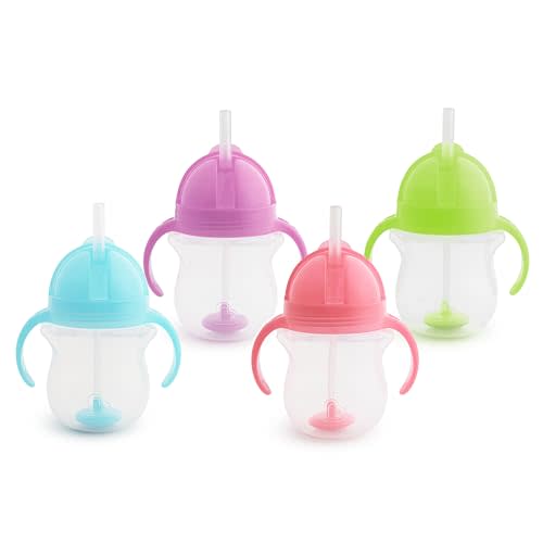 Munchkin® Any Angle™ Weighted Straw Trainer Sippy Cup with Click Lock™ Spill Proof Lid, 7 Ounce, 4 Pack, Blue/Green/Pink/Purple