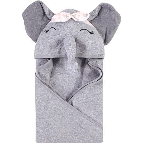 Hudson Baby Unisex Baby Cotton Animal Face Hooded Towel, Flower Elephant, One Size