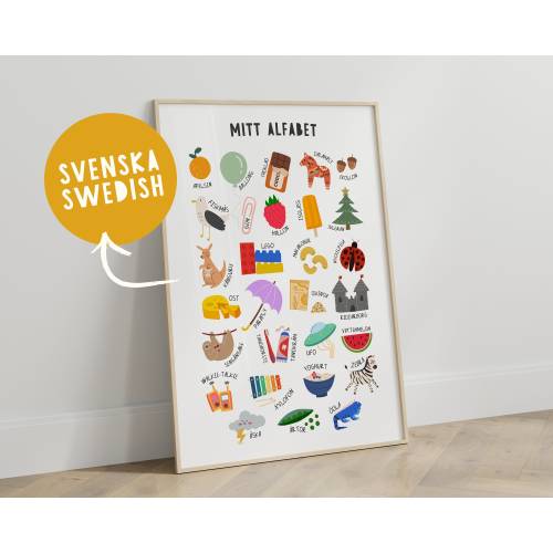 Swedish Alphabet Print: Kids Wall Art, Classroom Decor (Digital Download)