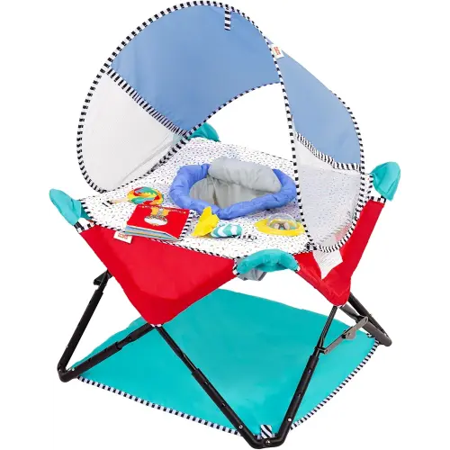 Bright Starts Pop 'N Jump Portable Activity Jumper, Indoor/Outdoor Use, Sweet Treats with 4 Sensory Toys, Ages 6-12 Months