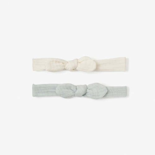 Organic Muslin Bow Headband Set Aqua/White 2PC – Elegant Baby