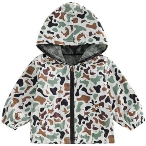 Toddler Baby Boy Rain Jacket Camo Zip Up Hoodie Windbreaker Coat