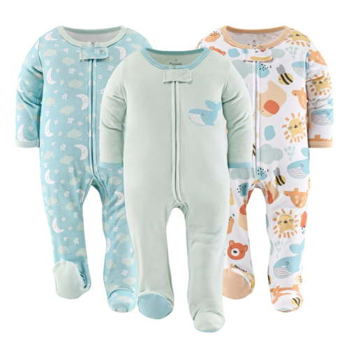 The Peanutshell Baby Sleep n Play Footed Pajamas for Boys or Girls, Sunshine Neutral, 3-Pack, 3-6 Months
