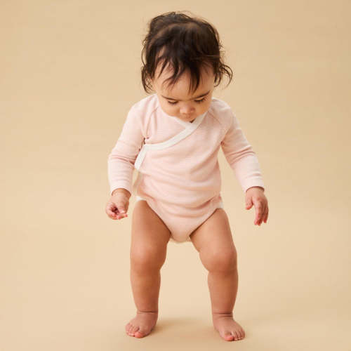 Long Sleeve Kimono Bodysuit Newborn Grey Stripe