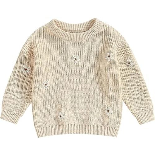Mubineo Baby Girl Winter Clothes Cute Flower Sweater Crewneck Pullover Long Sleeve Knit Newborn Infant Sweaters
