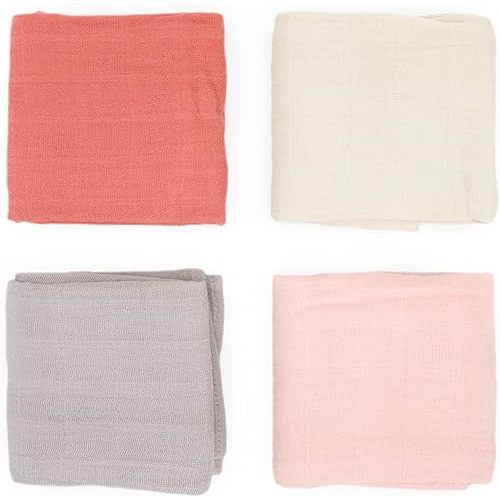Little Unicorn Cotton Muslin Squares 4 Pack | Nursing, Burping, Feeding, Wiping, Spills | Super Soft and Lightweight Blanket for Baby Boys and Girls | 27.5” x 27.5” | Rose Petal Set