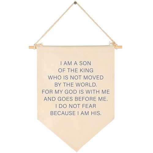 I am Son of The King-Scripture Flag Sign Gifts for Baby Boys Kids-Christian Bible Verses-Canvas Hanging Pennant Banner Wall Decor Gifts for Nursery Baby Room Homeschool Playroom-Baby Gifts Shower