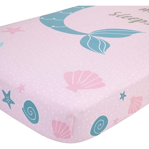 NoJo Sugar Reef Mermaid Photo Op 100% Cotton Fitted Crib Sheet, A Little Mermaid Sleeps Here, Aqua/Pink